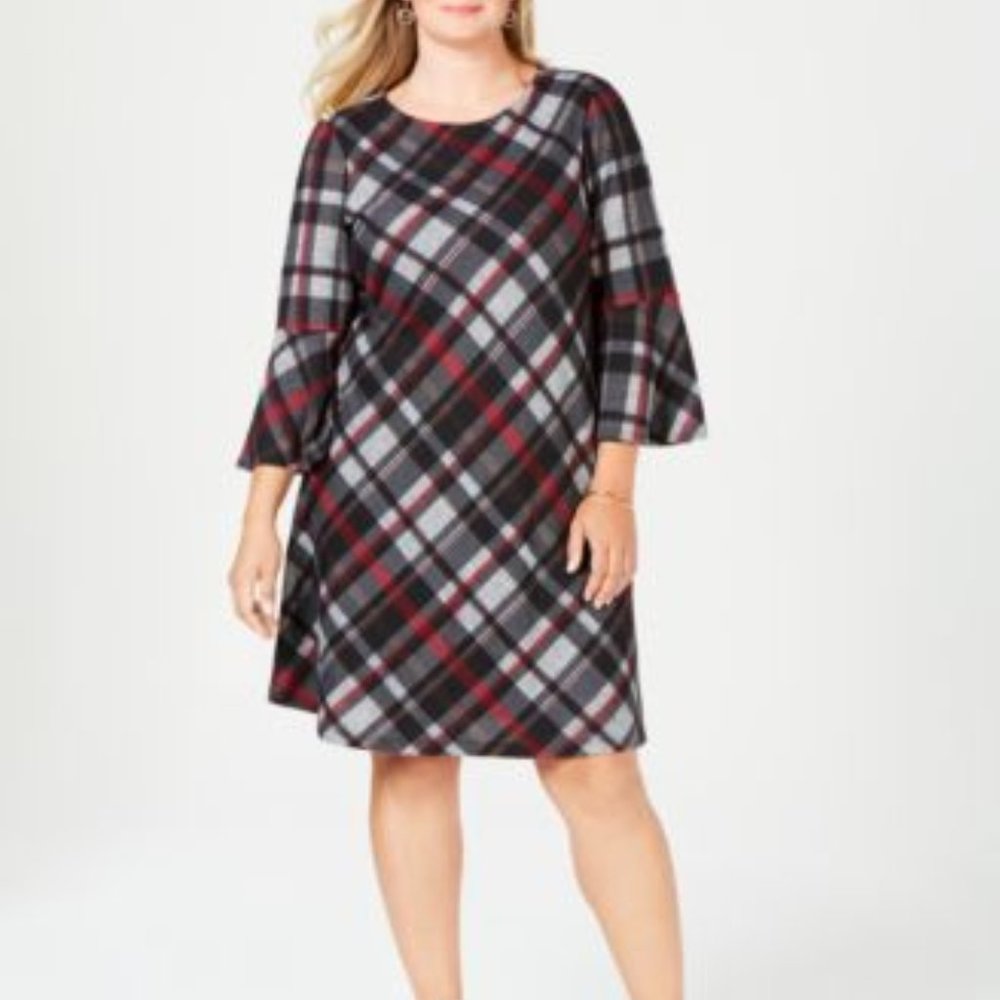 JESSICA HOWARD Women's Plus Size Plaid Bell Sleeve